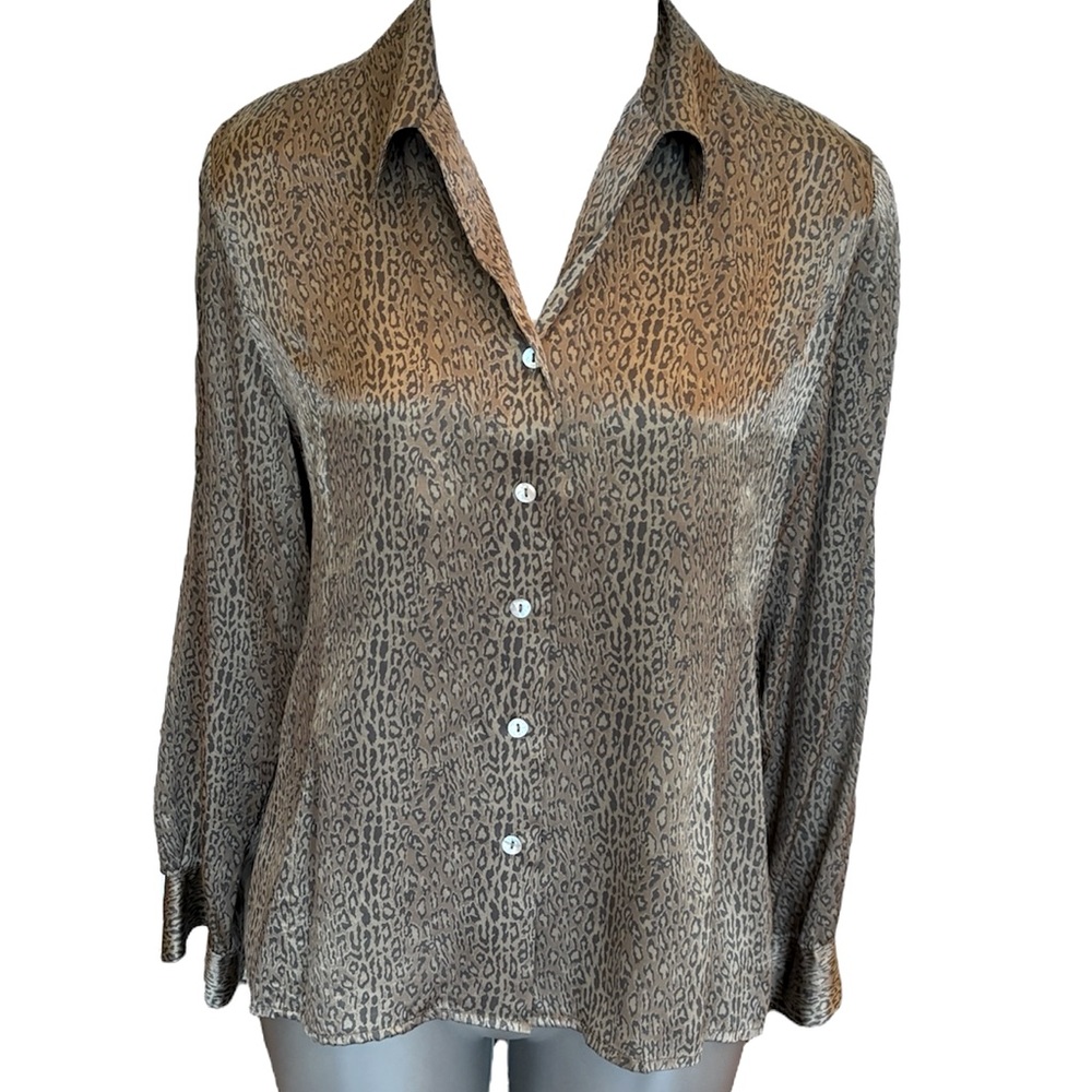100% Silk Leopard Print Button-Up Blouse. NWT. Sz 8